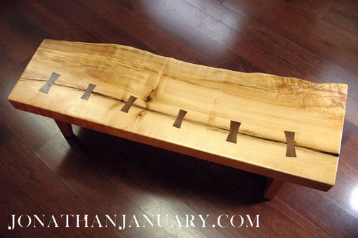 Custom Made Stitched Up Maple Slab Coffee Table With Black Walnut Butterflys