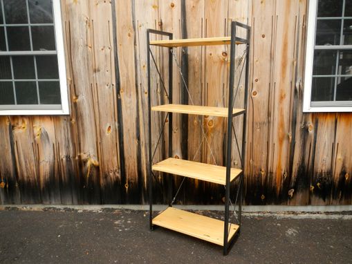 Custom Made Welded Steel And Wood Bookshelf / Display Shelf