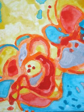 Custom Made Flowers Painting Original Abstract 10"X10" Orange Red Blue Silver