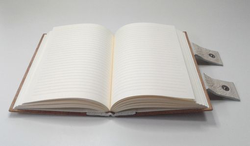 Custom Made Blank Book, Bound In Wood, White Leather, Cream-Color Lined Pages, Closes With Magnetic Snaps.