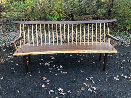 Custom Made Conoid Bench - George Nakashima Style Mid Century Modern Bench With Live Edge Seat
