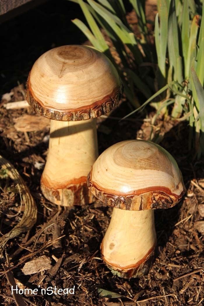 Hand-Carved All-Natural Wooden Mushroom Garden Accent