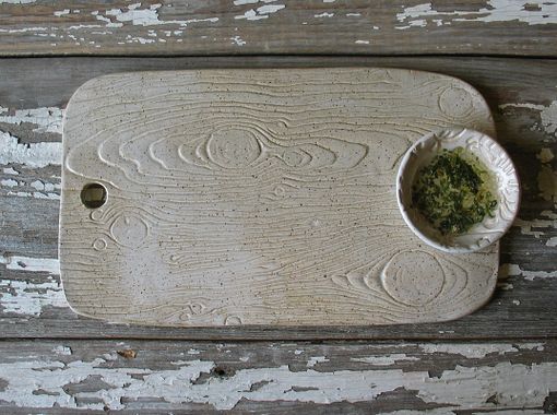 Custom Made Faux Bois Stoneware Cheese Board - Fruit & Cheese Service - Bread & Olive Oil