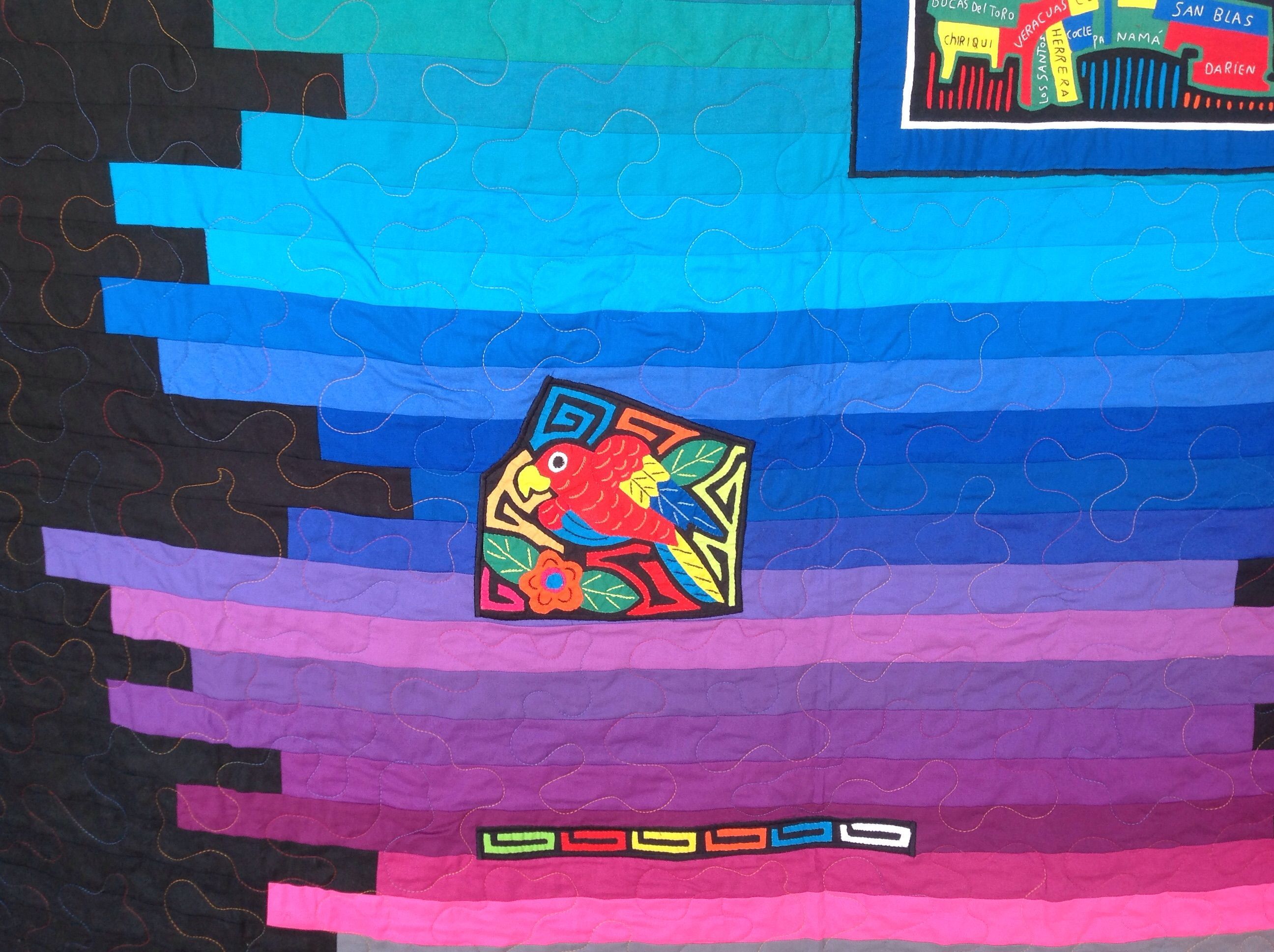 Hand Made Custom Rainbow Ombre Effect Strip Quilt With Appliqued