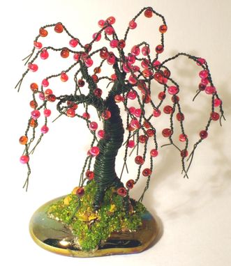 Custom Made Small Apple No.2, Beaded Wire Tree Sculpture