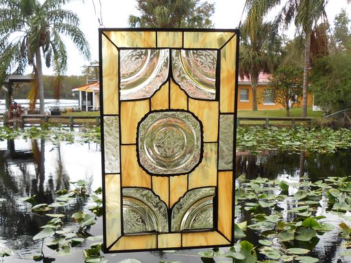 Custom Made Stained Glass Plate Panel 1930s Depression Glass Madrid Window Treatment