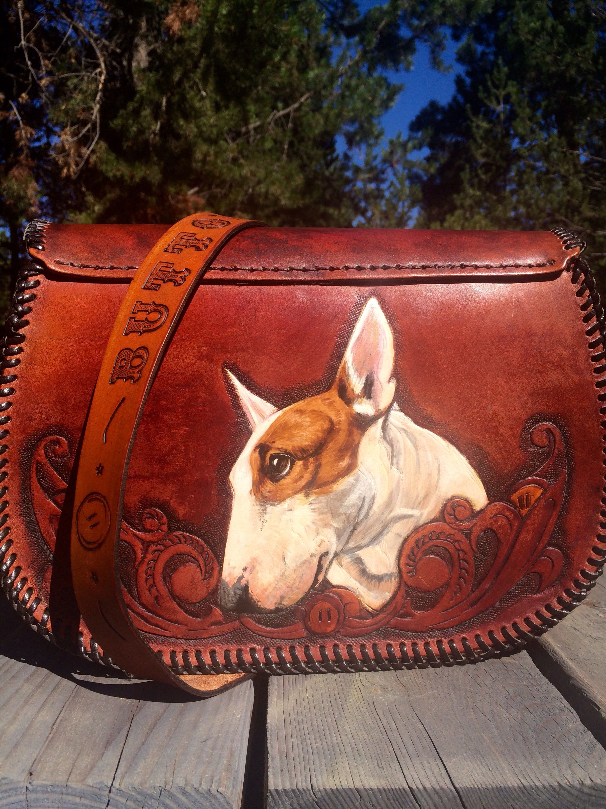 Buy Hand Crafted Leather Pet Portrait Handbag, made to order from Saxon