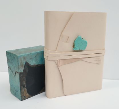 Custom Made Handmade White Leather Bound Journal Desert Motif Expedition Travel Diary Notebook Ledger