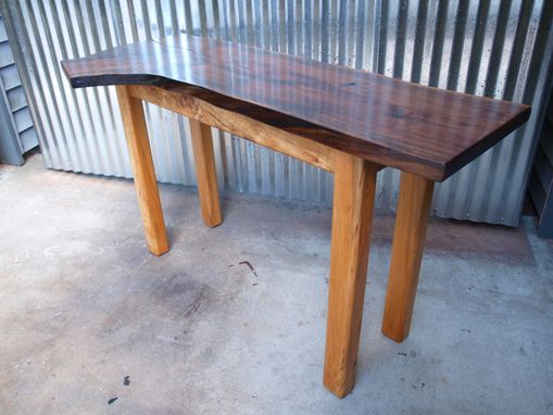 Custom Made Live Edge Walnut Console Table With Maple Base & Shelf