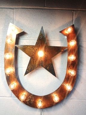 Custom Made Horse Shoe Star Lighted Metal Marble Rust Finish Light Fixture