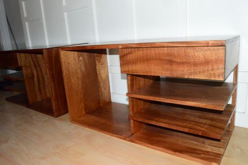 Custom Made Solid Sapele Nightstand With Figured Floating Drawer And Shelves