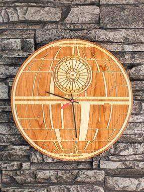Custom Made Death Star Laser-Cut Wooden Clock