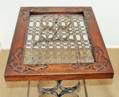 Custom Made Antique Wrought Iron, Wood And Iron End Table