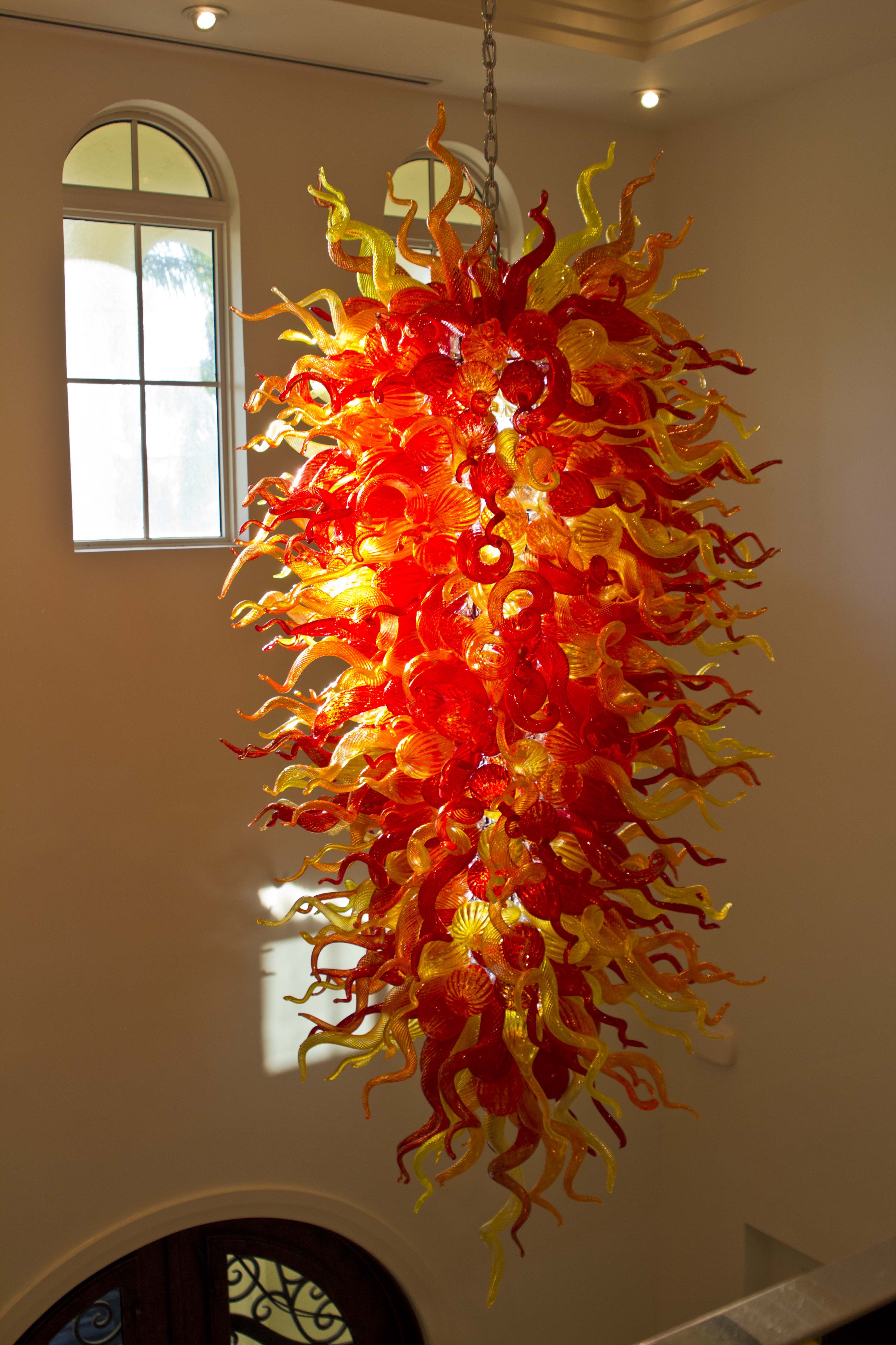 Hand Crafted Miami Sunrise Hand Blown Glass Art Chandeliers