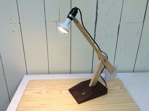 Custom Made Handmade Wood Desk Lamp With Stone Counterweight