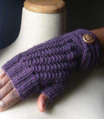 Custom Made Contempo Elegant Lace Knit Fingerless Gloves/Mitts - In Deep Eggplant