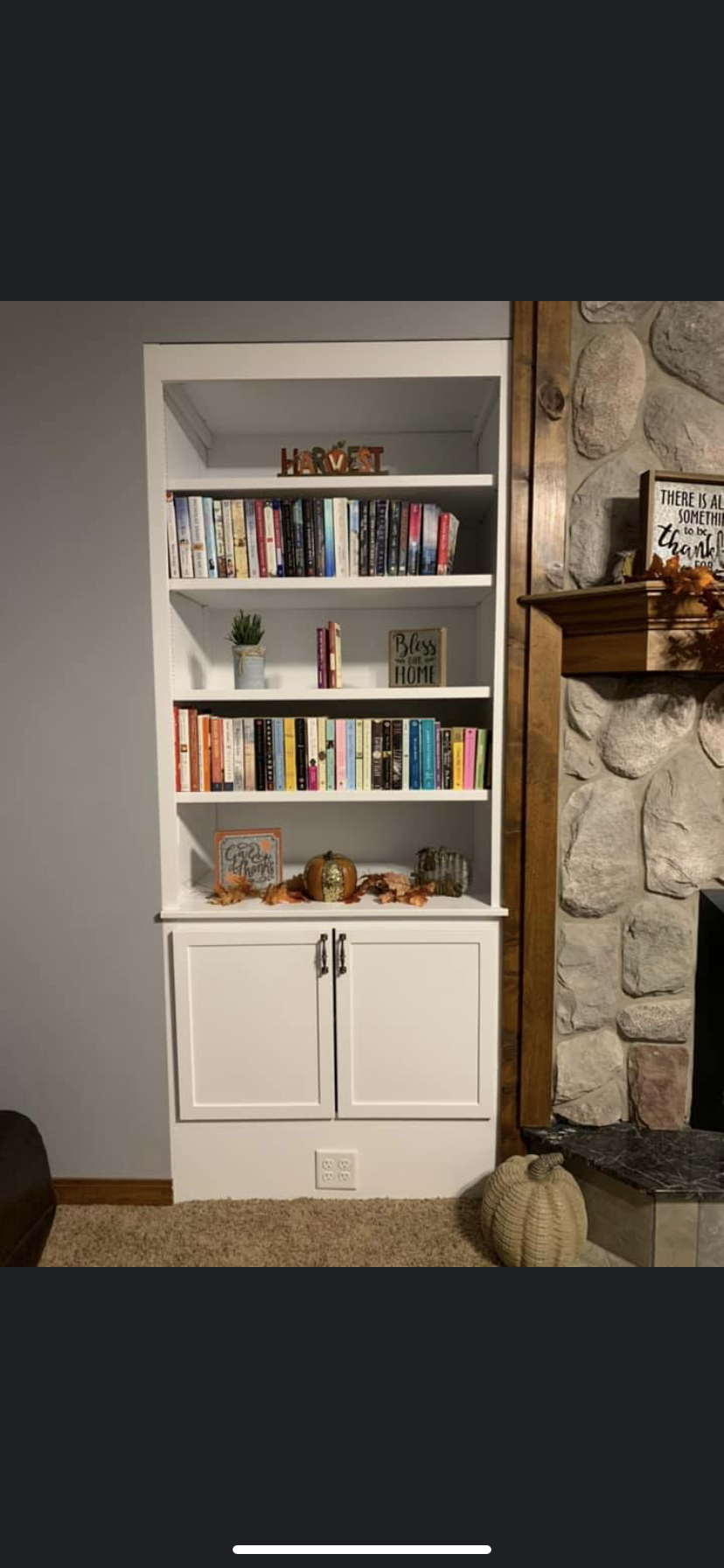 Hand Crafted Built In Shelving And Base Cabinet With Doors By The