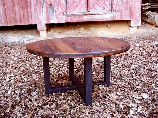 Custom Made Reclaimed Wood Wormy Chestnut Round Coffee Table With Industrial Metal Base