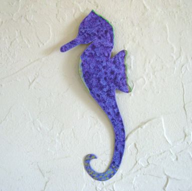 Custom Made Handmade Upcycled Metal Seahorse Wall Art Sculpture In Purple