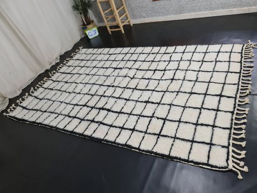 Custom Made Moroccan Handmade Grid Carpet, White And Black Rug, Berber Rug