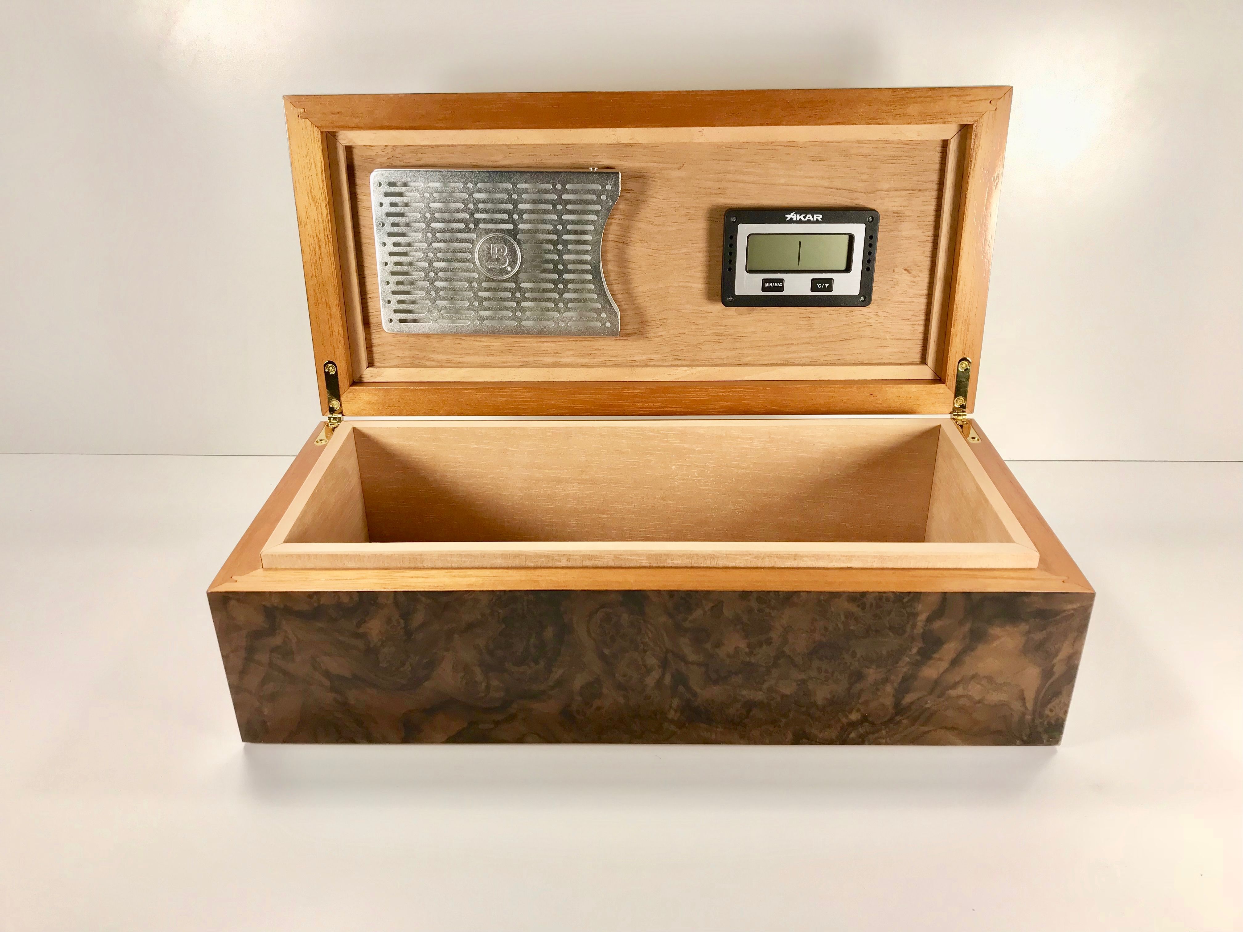 Hand Crafted Desk Top Humidor Quilted Maple And Walnut Burl by