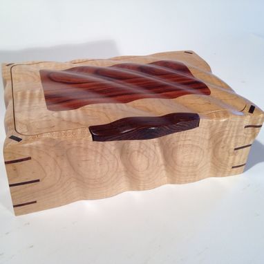 Custom Made Sculpted Curly Maple & Rosewood Jewelry, Watch, Keepsake, Or Wedding Box