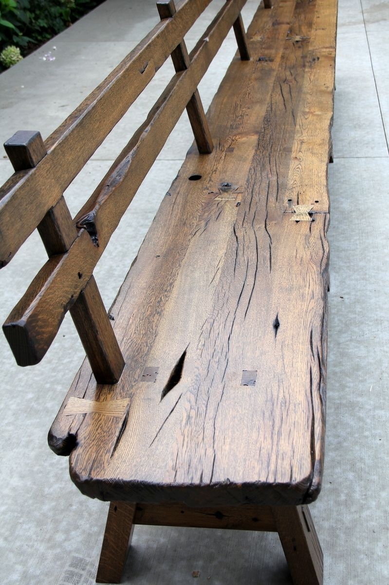 Custom Made Live Edge Barnwood Bench With Back Rest 15' Long by