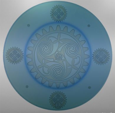 Custom Made Celtic Knotwork Crossed With Steampunk - Blue Etched Glass Art Plate