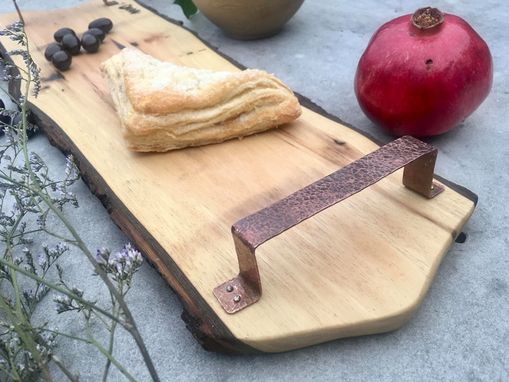 Custom Made Unique Custom Serving Tray, Cheese Board, Charcuterie Or Serving Board With Copper Hammer Handles