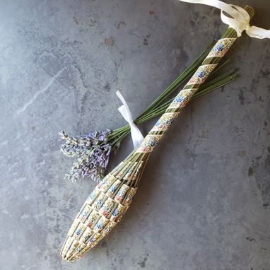 Custom Made Lavender Filled Handwoven Jacquard Wand Basket Embroidered Detailed Floral