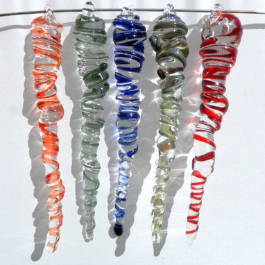 Custom Made Brightly Colored Hand-Blown Glass Icicle Ornament