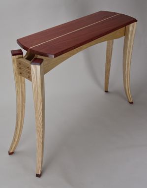Custom Made Paduak Top Display Table/ Hall Table With Bent,Tapered, Laminated Ash Legs