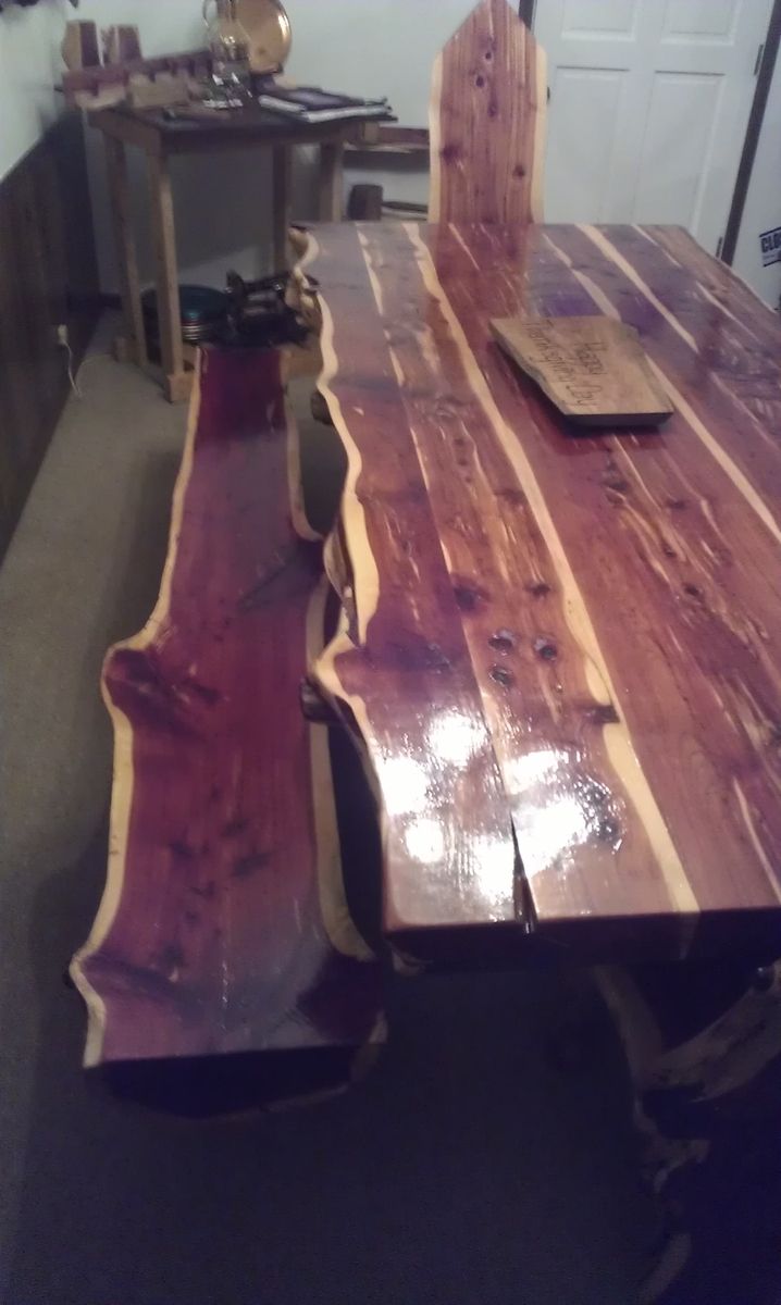 Custom Live Edge Cedar Dining Table Set by Cedar Furniture Lodge, LLC