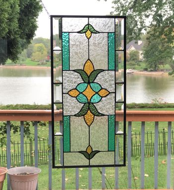 Custom Made Victorian Beveled Stained Glass Window Panel Hanging Ready To Ship