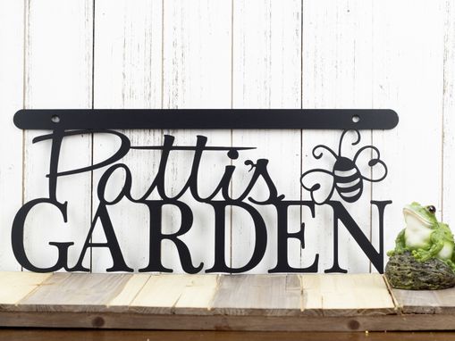 Custom Made Personalized Garden Metal Name Sign, Hanging, Bumble Bee - Matte Black Shown