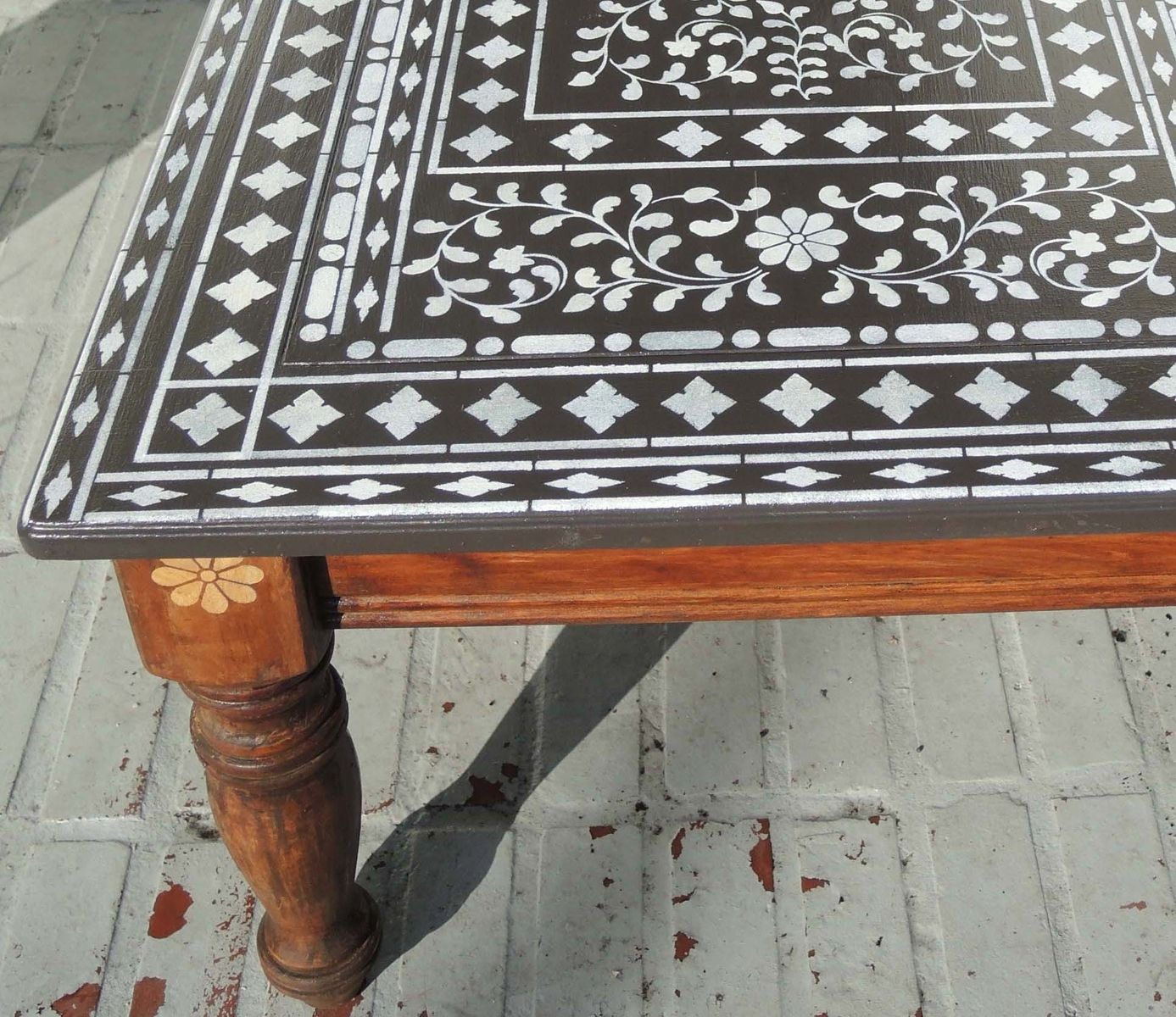 Hand Made Indian Inlay Stencil Coffee Table By Aldana Decoative Art Custom Made Indian Inlay Stencil Coffee Table