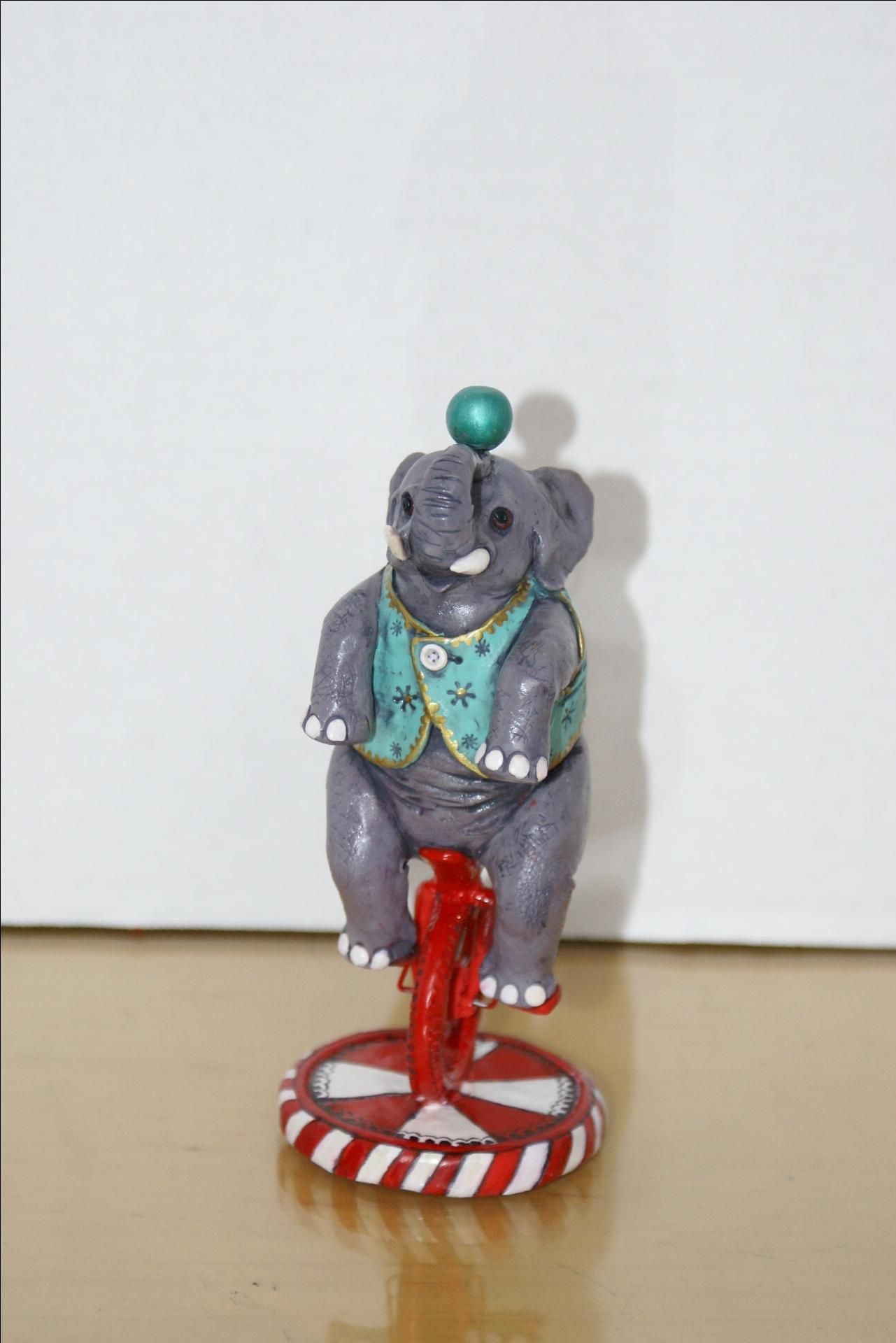 Hand Made Hand Sculpted Polymer Figurine Of Circus Elephant In Teal On ...