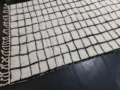 Custom Made Moroccan Handmade Grid Carpet, White And Black Rug, Berber Rug