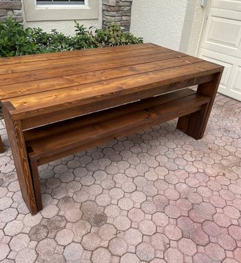 Custom Made Cedar Wood Dining Table And Bench