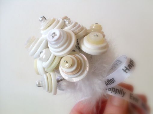 Custom Made Winter White Buttons Wedding Toss Bouquet "Happily Ever After''