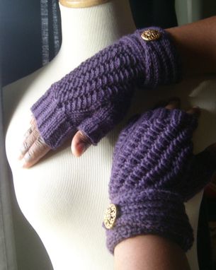 Custom Made Contempo Elegant Lace Knit Fingerless Gloves/Mitts - In Deep Eggplant