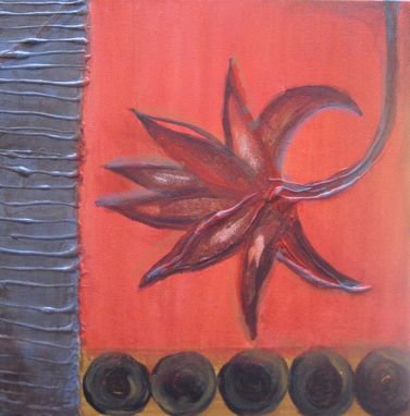 Custom Made Flower Fine Art Print- Set Of 2- 8"X8" Grey Red Orange Black By Devikasart