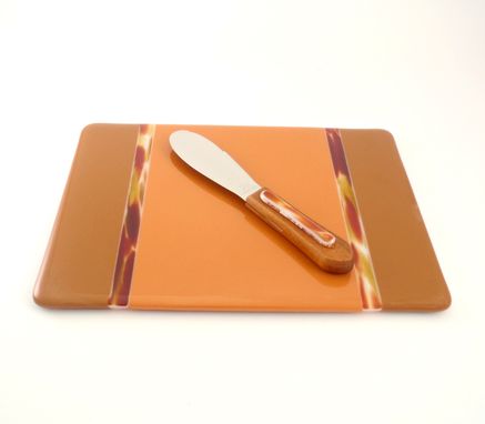 Custom Made Cheese Tray, Fused Glass, In Earth Tones With Matching Spreader