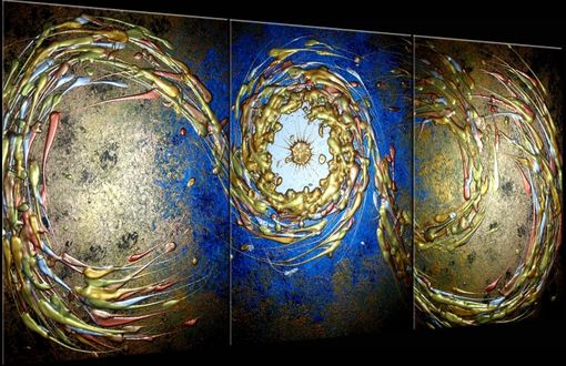 Custom Made Original Abstract Blue Gold Metallic Painting By Lafferty - 24 X 54 - One Day Sale Sale 22% Off