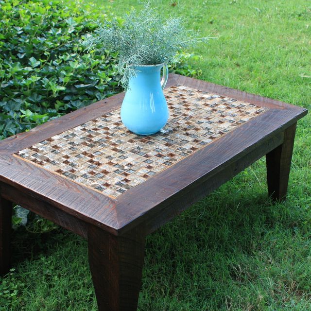 Hand Made Coffee Table Glass Stone Tile Mosaic Reclaimed Wood Hand Made Coffee Table Glass Stone Tile Mosaic Reclaimed Wood Rustic Contemporary Dark Brown Wax Finish By Inspired Nature Custommade Com