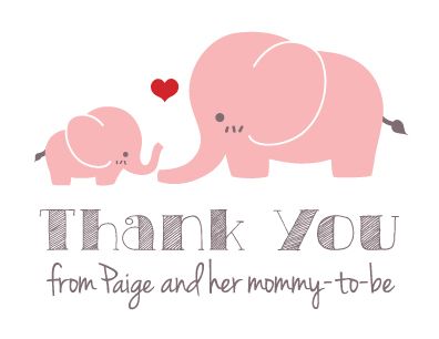 Custom Made Personalized Pink Elephant Baby Shower Thank-You Cards