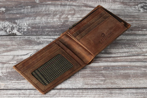 Custom Made Mens Wallet,Bifold Brown Leather Wallet,Personalised Rustic Vintage Look Wallet