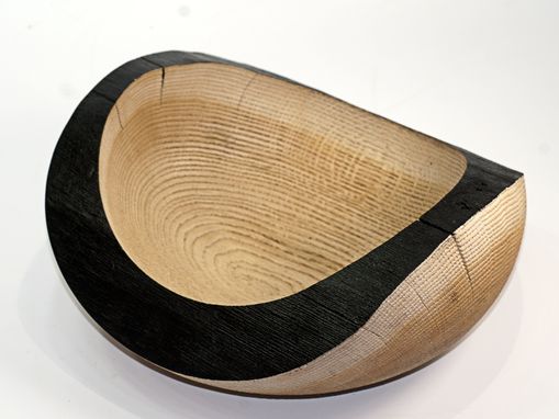 Custom Made Sandblasted Oak Wood Turned Bowl