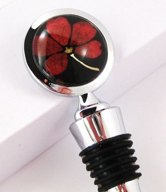 Custom Made Wine Stopper With Red Gingko Design