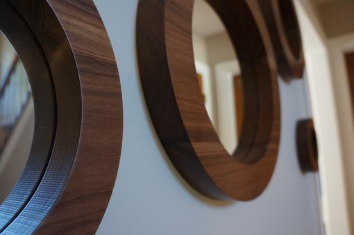 Custom Made Round Wall Mirrors- Solid Walnut Set Of 6 Porthole Mirrors